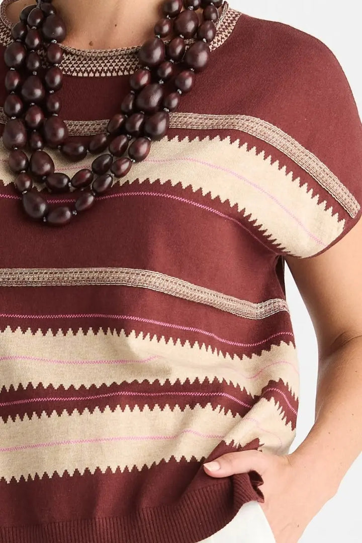 Detail of Zig Detail Top in Sangria by Zaket & Plover style ZP8806 knit pattern