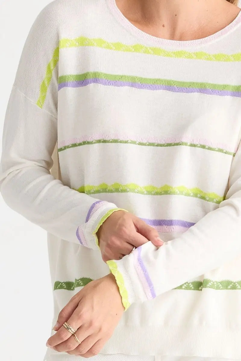 Detail of Lace Pop Knit in White by Zaket & Plover style ZP8807 textured stripe