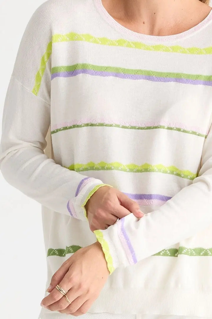 Detail of Lace Pop Knit in White by Zaket & Plover style ZP8807 textured stripe