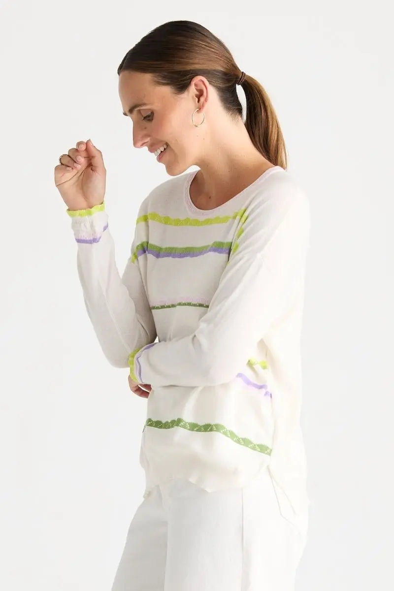 Woman wearing Lace Pop Knit in White by Zaket & Plover style ZP8807 side