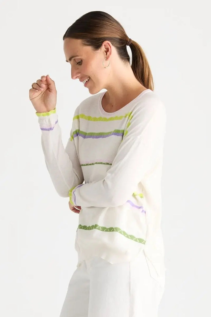 Woman wearing Lace Pop Knit in White by Zaket & Plover style ZP8807 side