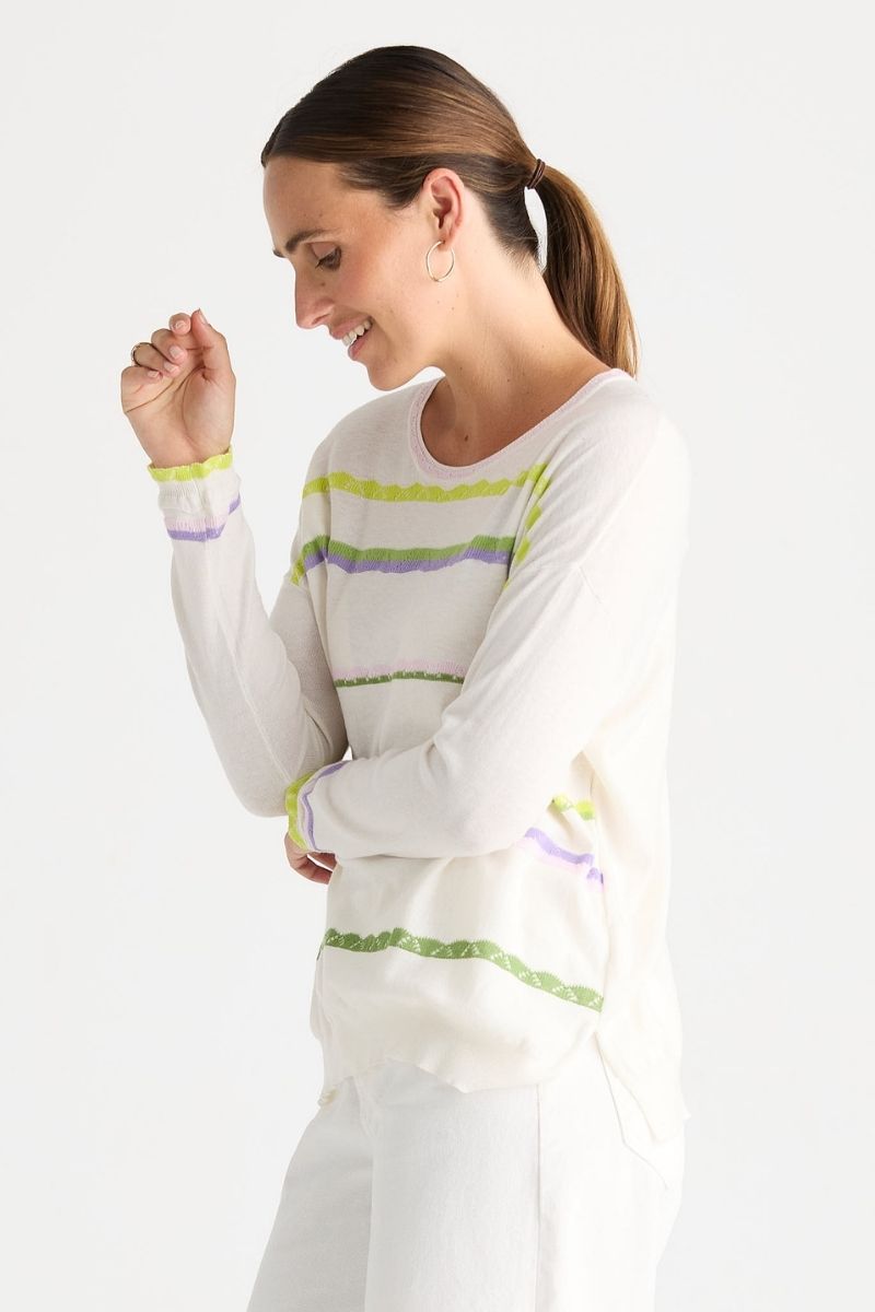 Woman wearing Lace Pop Knit in White by Zaket & Plover style ZP8807 side
