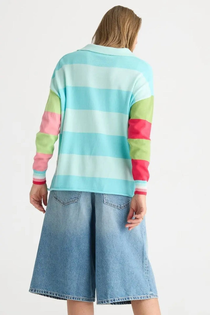 Woman wearing Summer Rugby Top in Breeze by Zaket & Plover style ZP8810 back