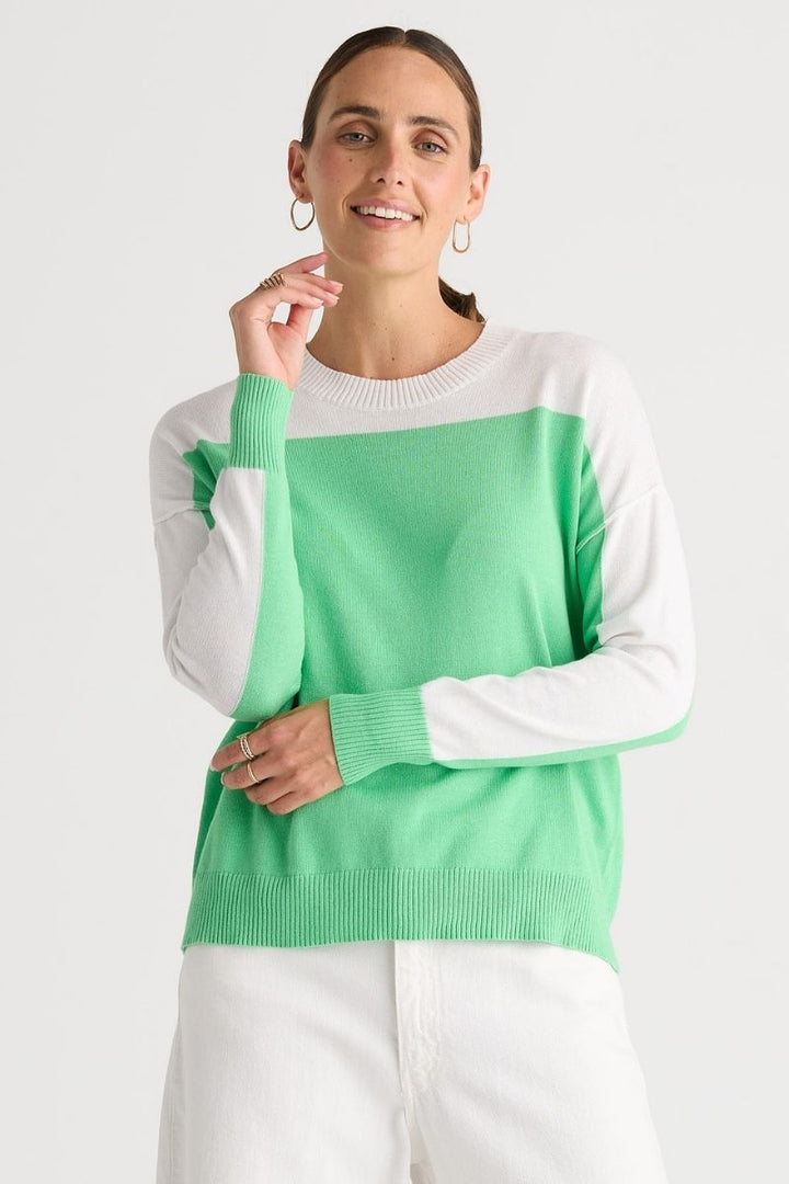 Woman wearing Hurry Up Knit in Jelly Mint by Zaket & Plover style ZP8811 front