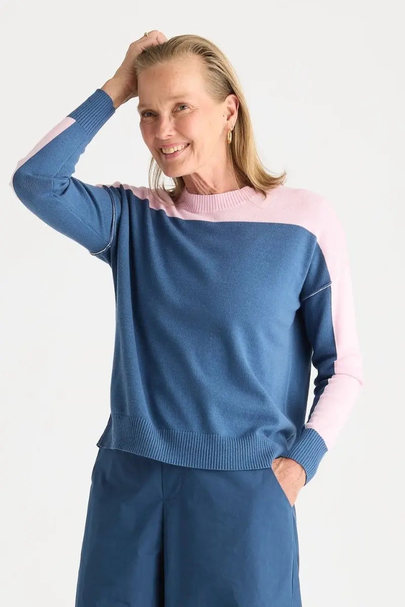 Woman wearing Hurry Up Knit in Sea by Zaket & Plover style ZP8811 front
