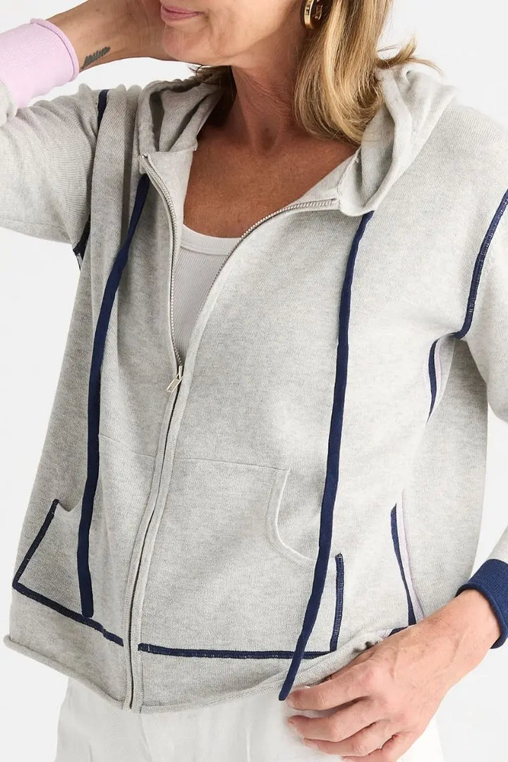 Detail of Sports Hoodie in Light Marle by Zaket & Plover style ZP8816 contrast piping