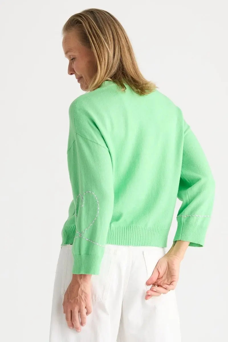 Sweet Heart Cardi in Apple styled with white pants ZP8821