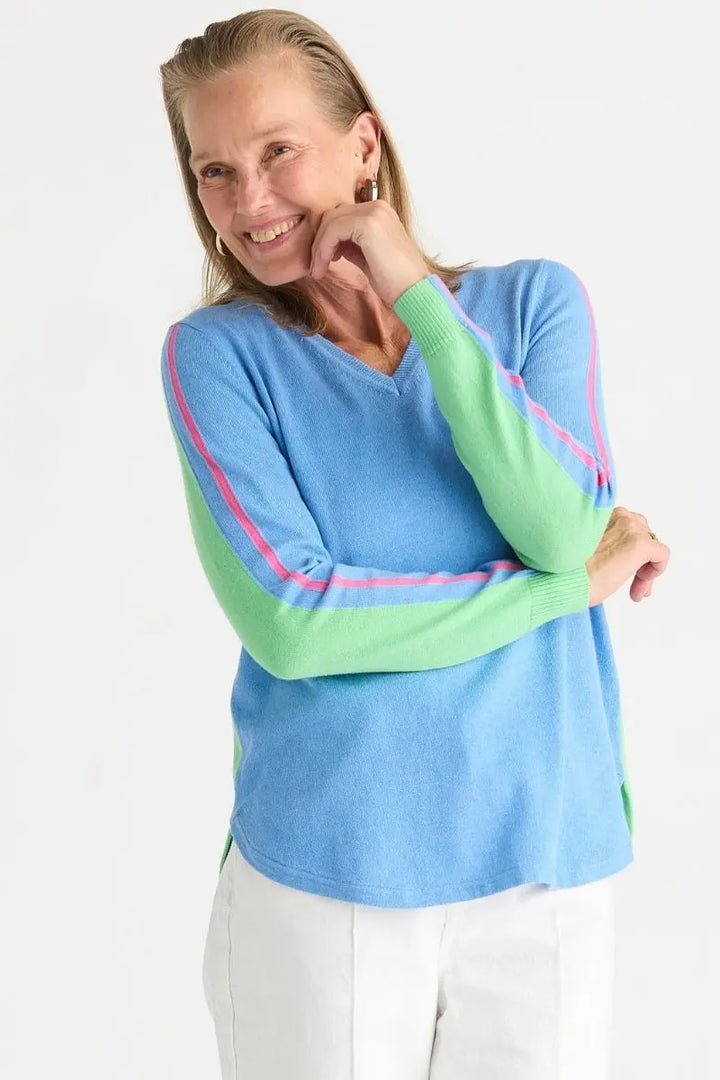 Bluebell knit contrast sleeve stripe detail ZP8822