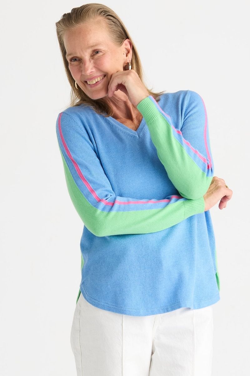 Bluebell knit contrast sleeve stripe detail ZP8822