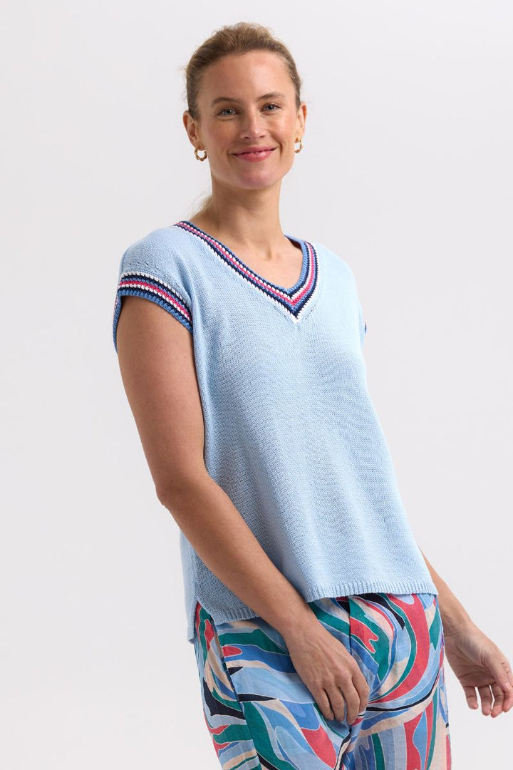 Stripe Trim Top ZP7722 by Zaket & Plover in powder in Powder / S