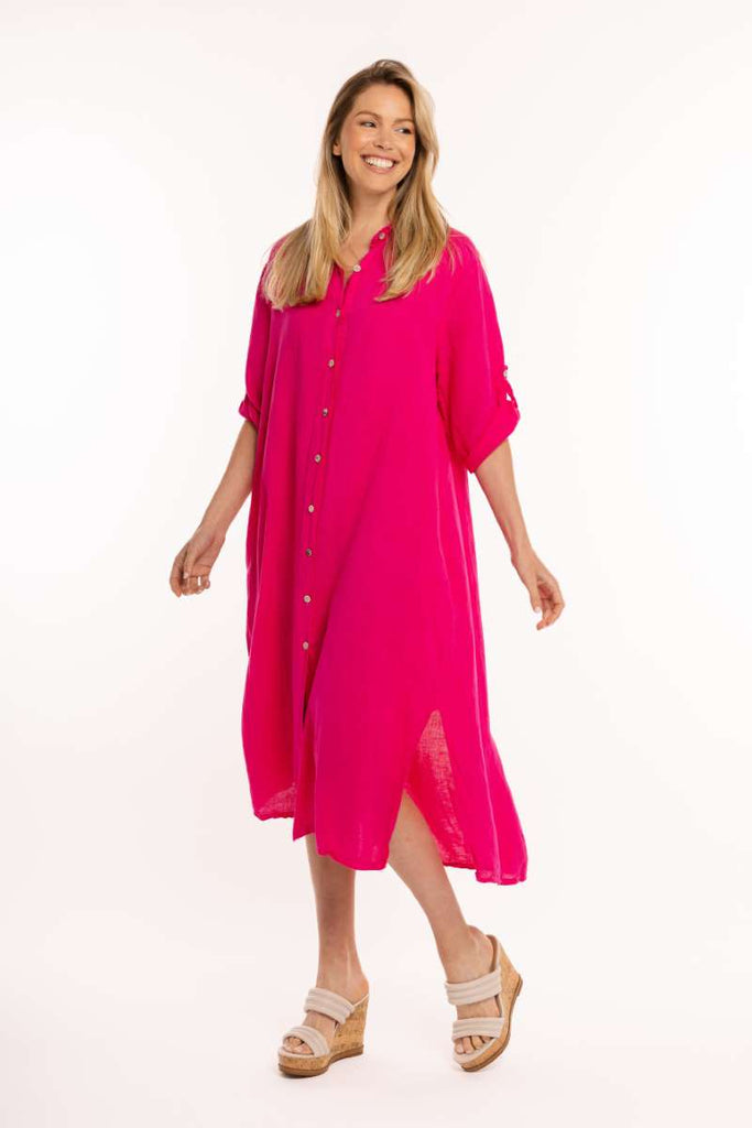 woven-3-4-sleeve-dress-in-fuchsia-m-made-in-italy-front-view_1200x